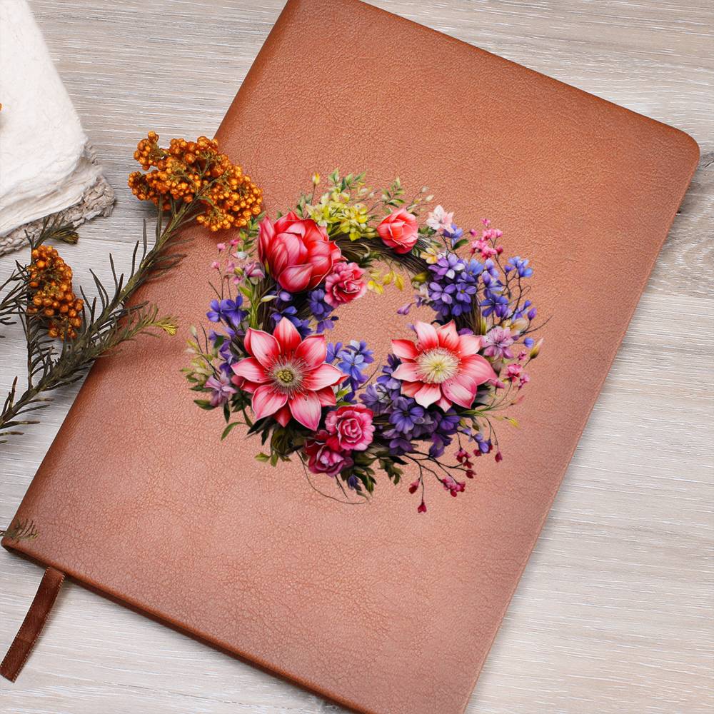 Floral Flower Wreath 102 - Vegan Leather Journal