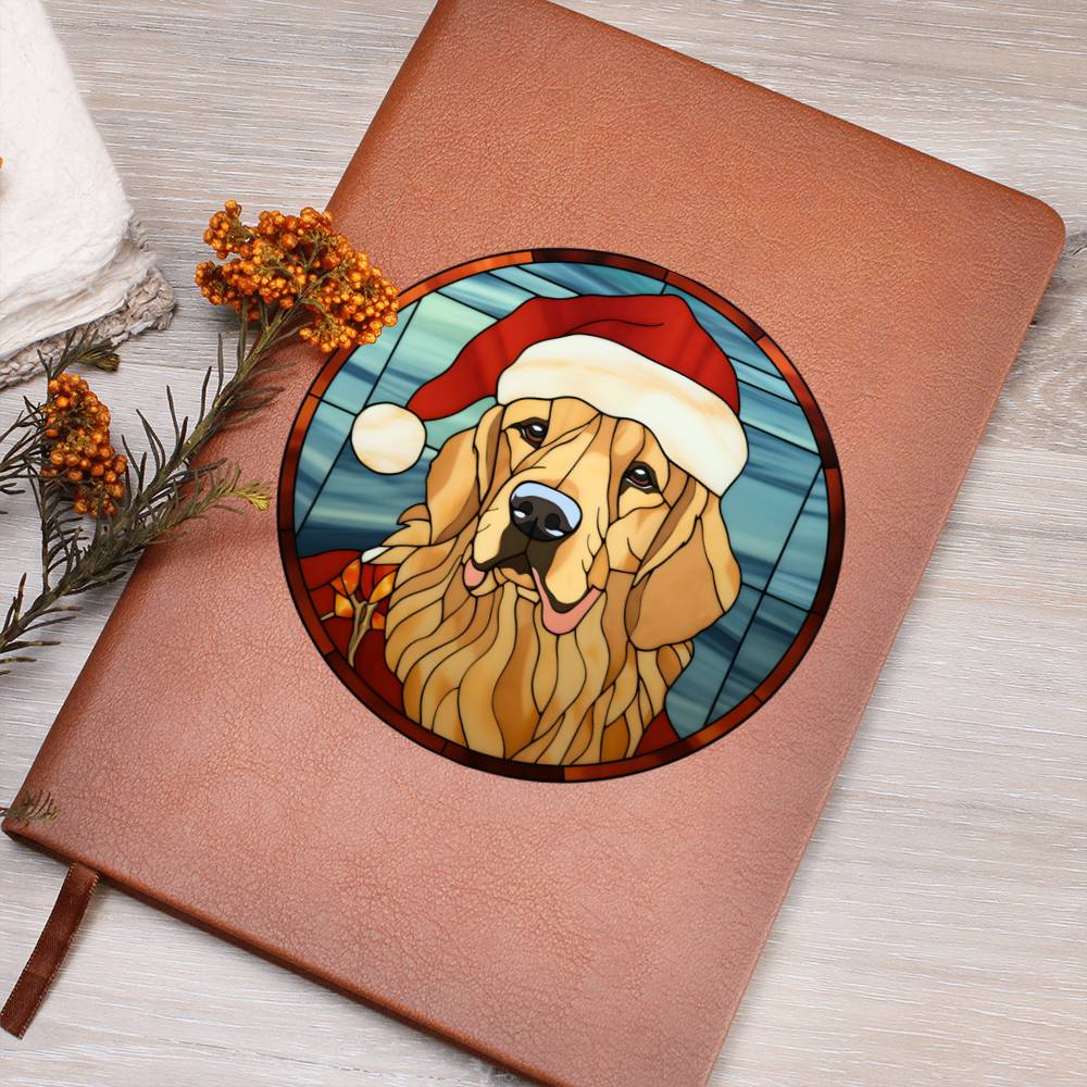 Dog Stained Glass Christmas Design 010 - Vegan Leather Journal
