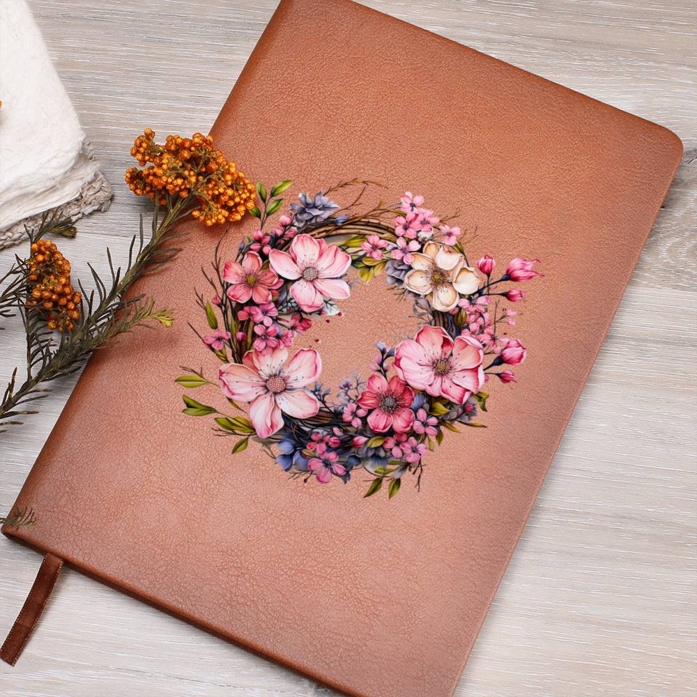 Floral Flower Wreath 103 - Vegan Leather Journal