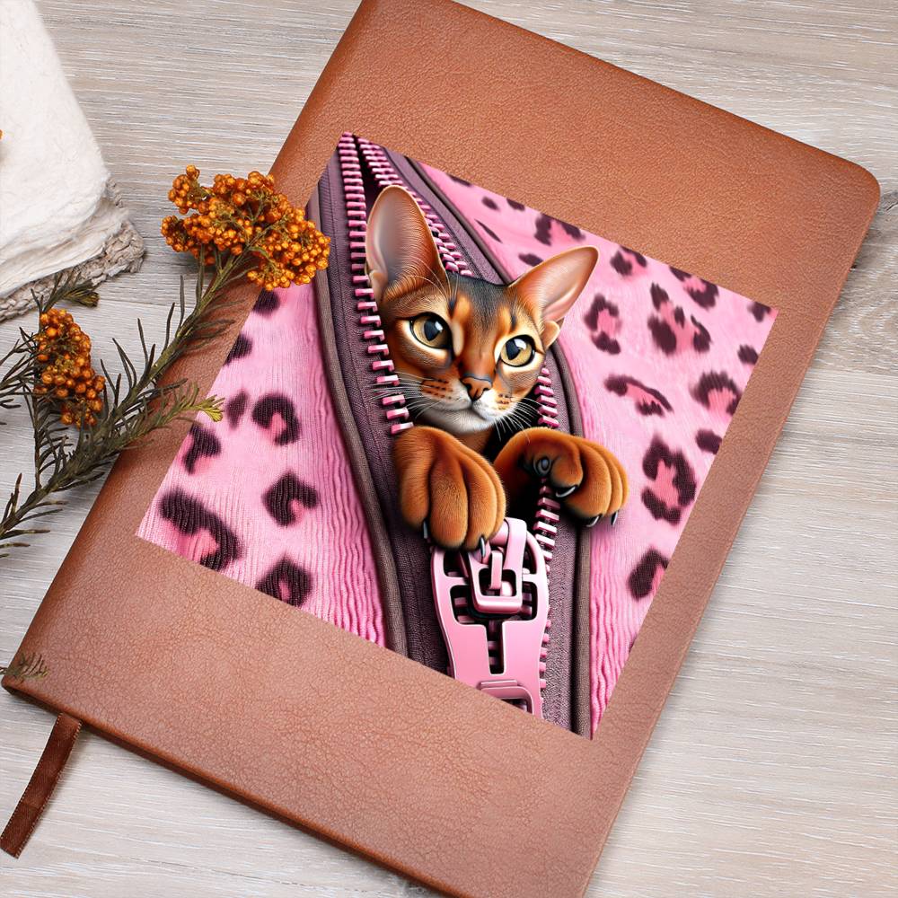 Valentine's Day Cat And Zipper 021 - Vegan Leather Journal