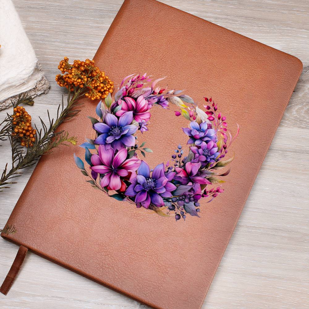 Floral Flower Wreath 025 - Vegan Leather Journal