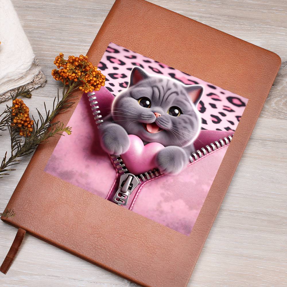 Valentine's Day Cat And Zipper 008 - Vegan Leather Journal