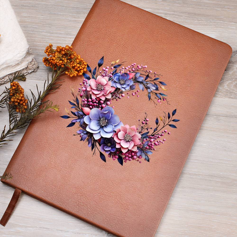 Floral Flower Wreath 018 - Vegan Leather Journal
