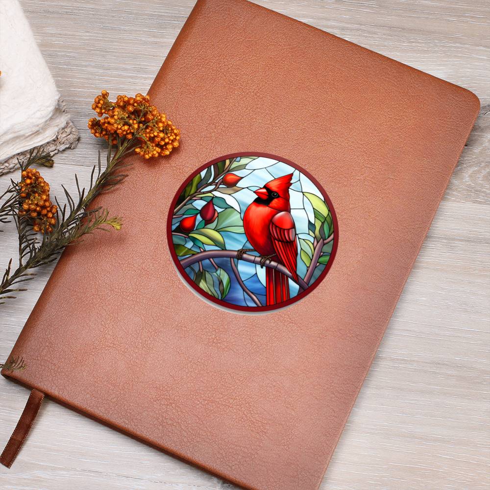 Christmas Red Cardinal Stained Glass Design 004 - Vegan Leather Journal