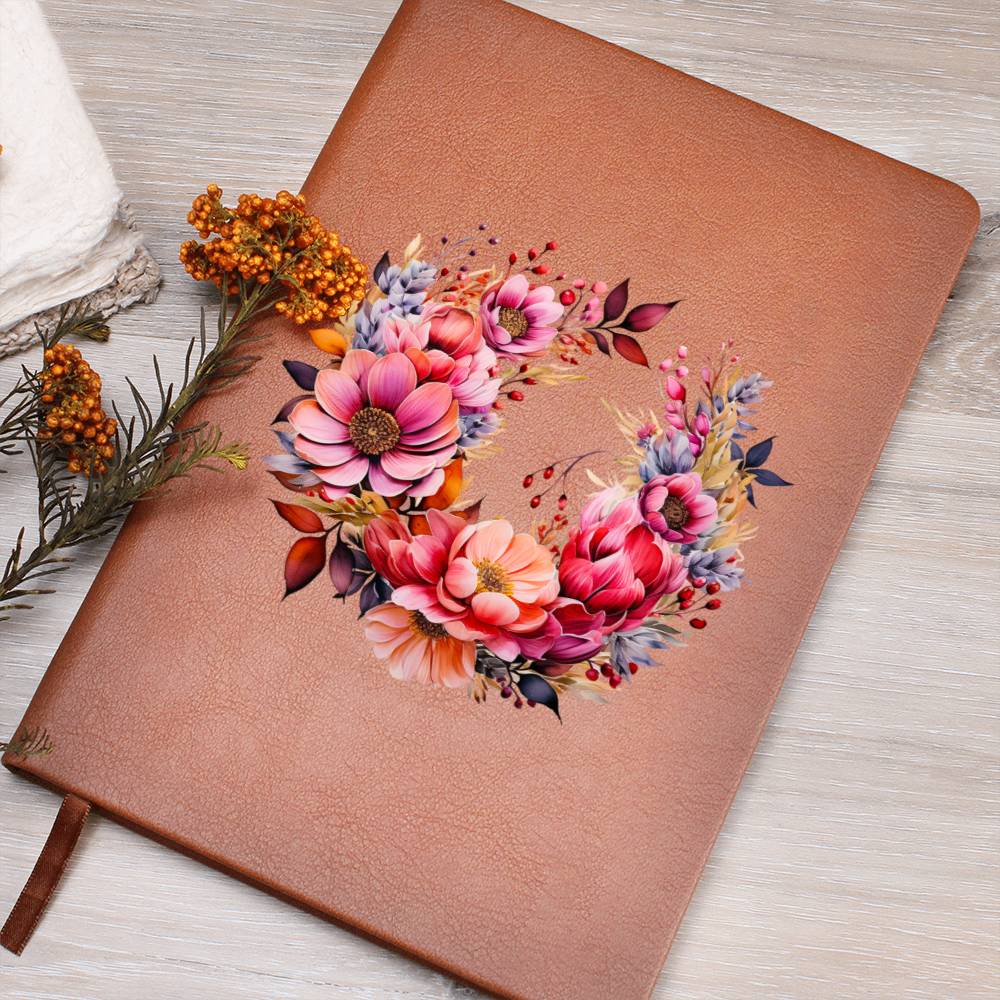 Floral Flower Wreath 036 - Vegan Leather Journal