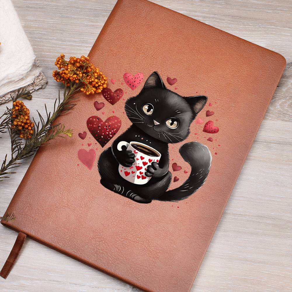 Valentine's Day Black Cat 012 - Vegan Leather Journal