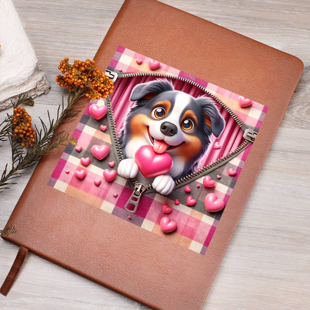 Valentine's Day Dog And Zipper 025 - Vegan Leather Journal