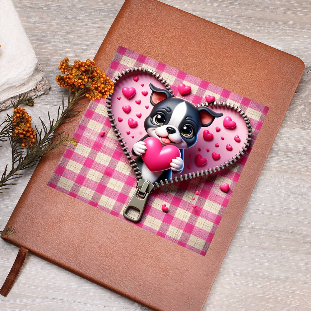 Valentine's Day Dog And Zipper 015 - Vegan Leather Journal
