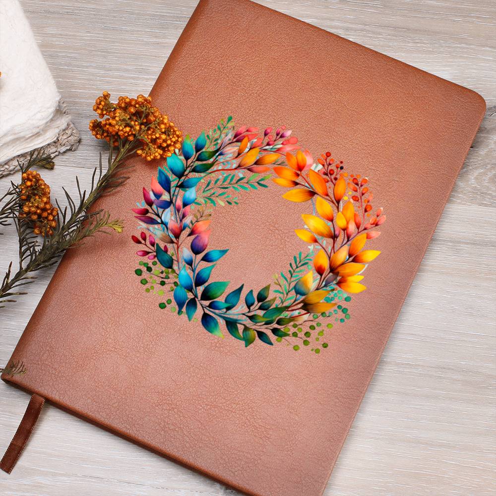 Floral Flower Wreath 120 - Vegan Leather Journal