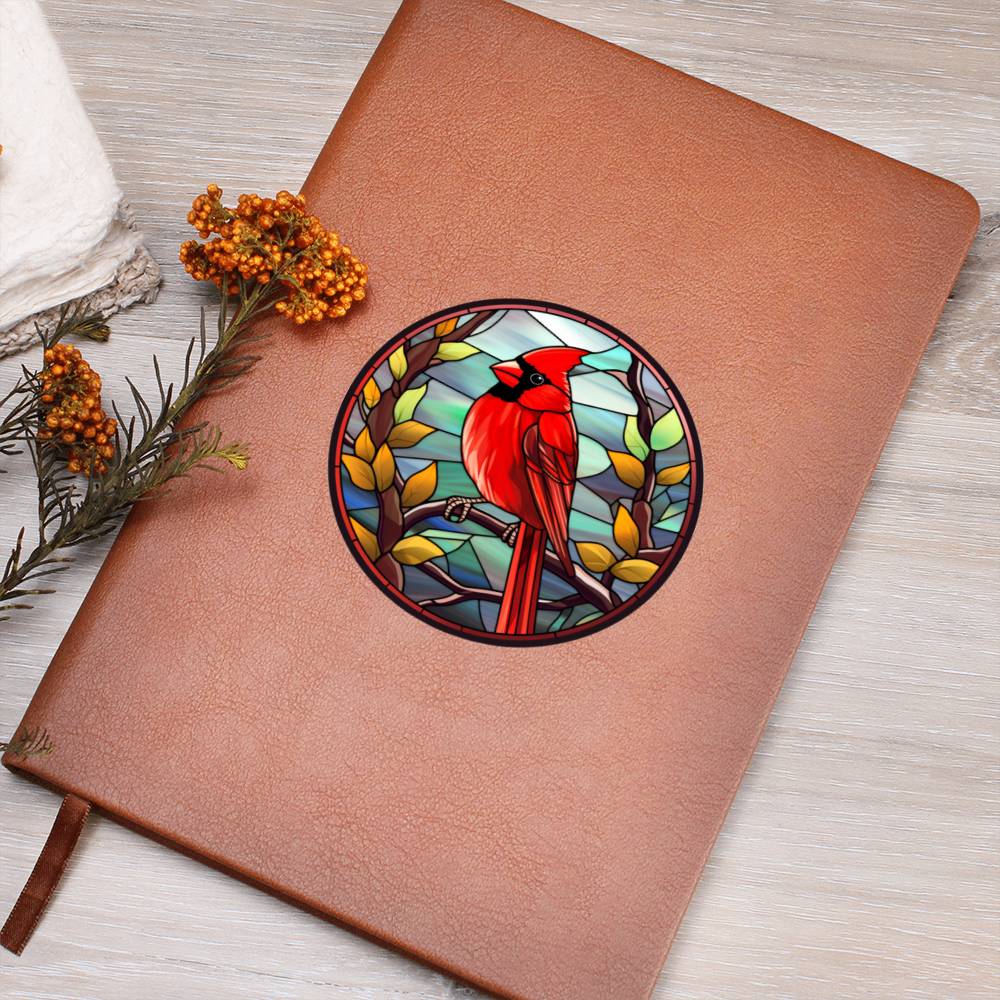Christmas Red Cardinal Stained Glass Design 012 - Vegan Leather Journal