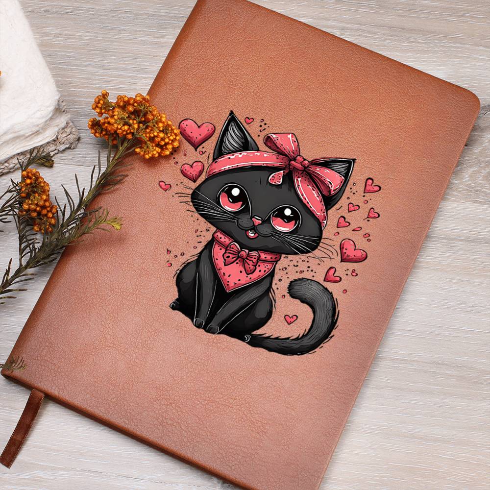 Valentine's Day Black Cat 048 - Vegan Leather Journal