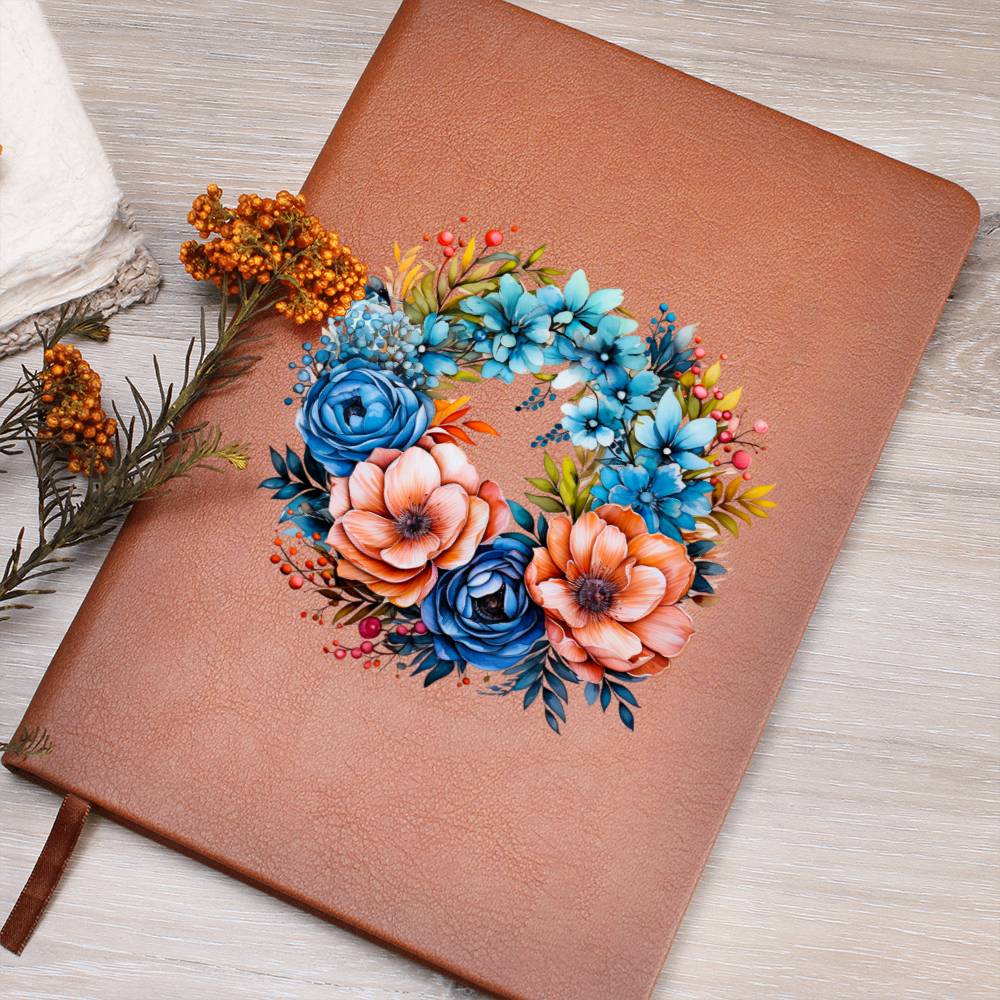 Floral Flower Wreath 130 - Vegan Leather Journal