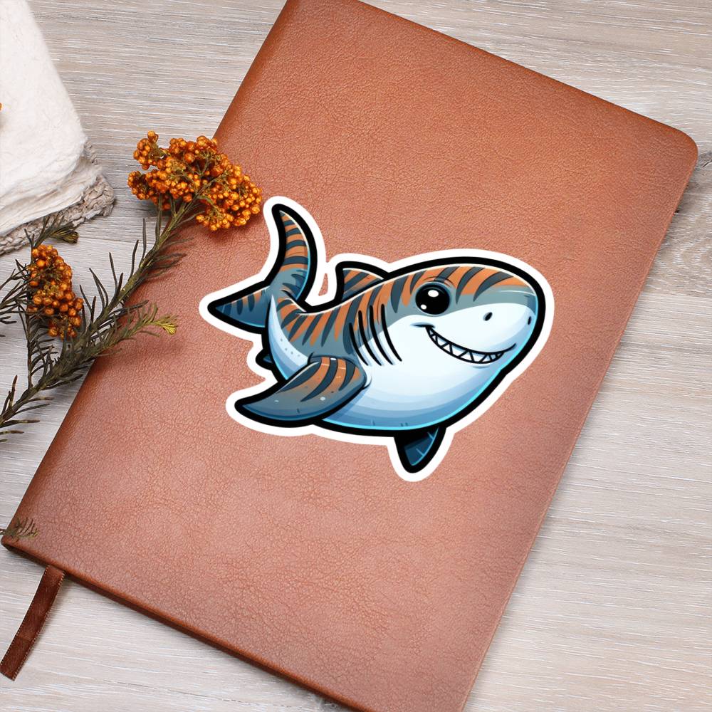 Cute Tiger shark sticker 193 - Vegan Leather Journal