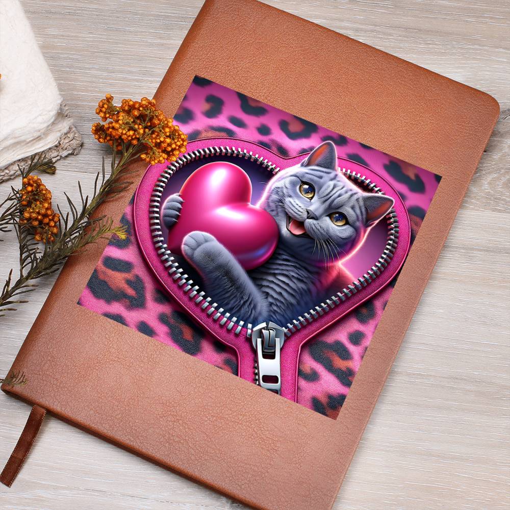 Valentine's Day Cat And Zipper 012 - Vegan Leather Journal