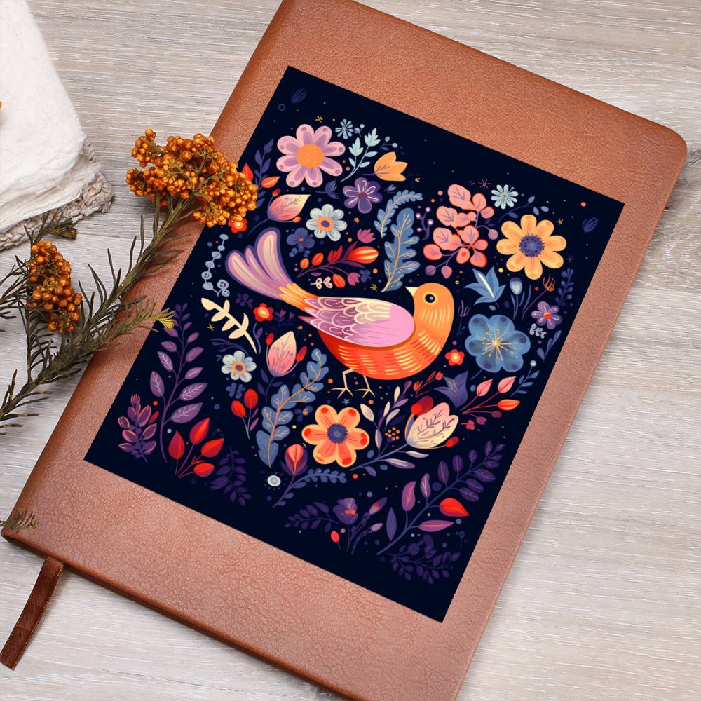 Birds And Floral Design 115 - Vegan Leather Journal