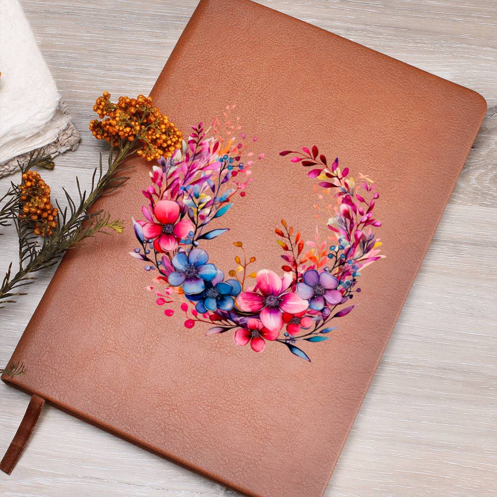 Floral Flower Wreath 013 - Vegan Leather Journal