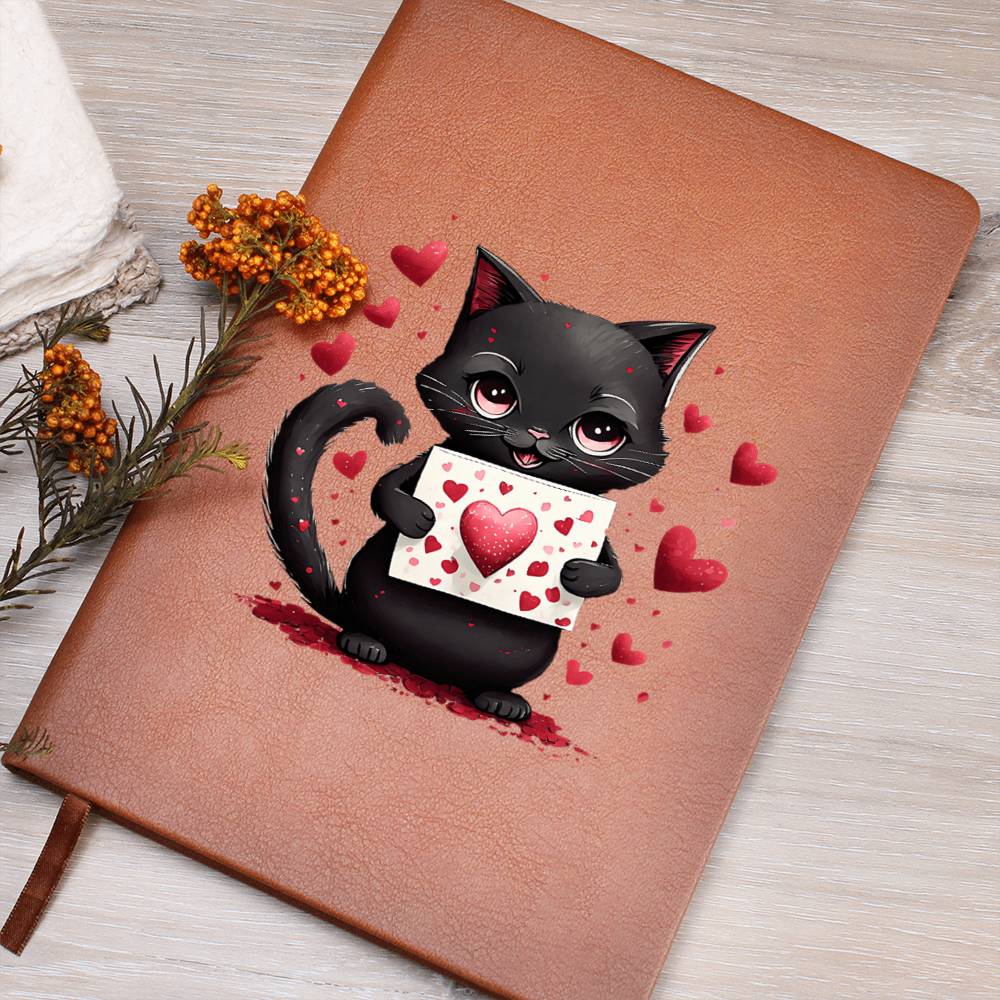 Valentine's Day Black Cat 021 - Vegan Leather Journal