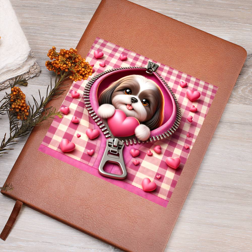 Valentine's Day Dog And Zipper 023 - Vegan Leather Journal
