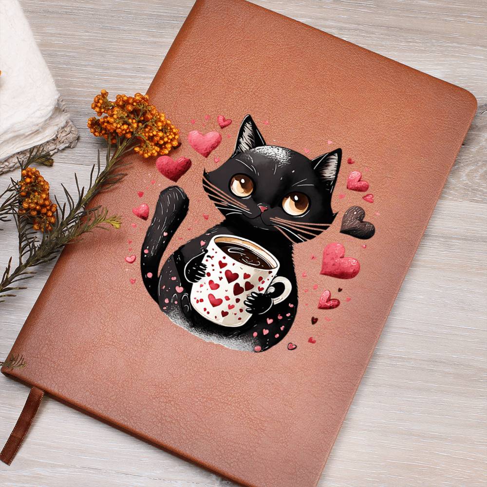 Valentine's Day Black Cat 075 - Vegan Leather Journal