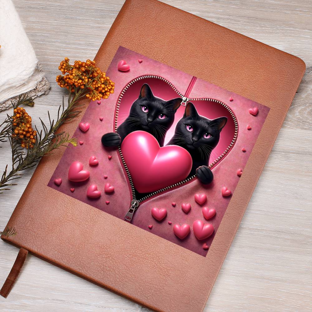 Valentine's Day Cat And Zipper 013 - Vegan Leather Journal
