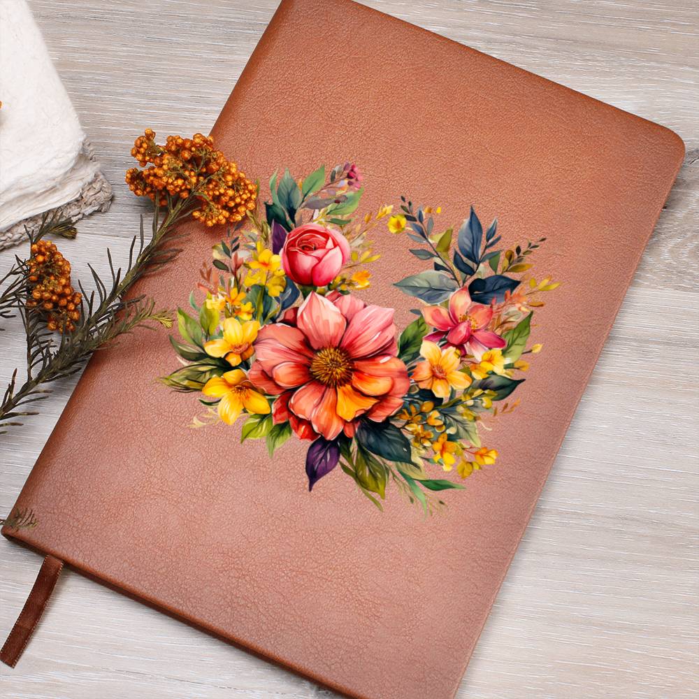 Floral Flower Wreath 060 - Vegan Leather Journal
