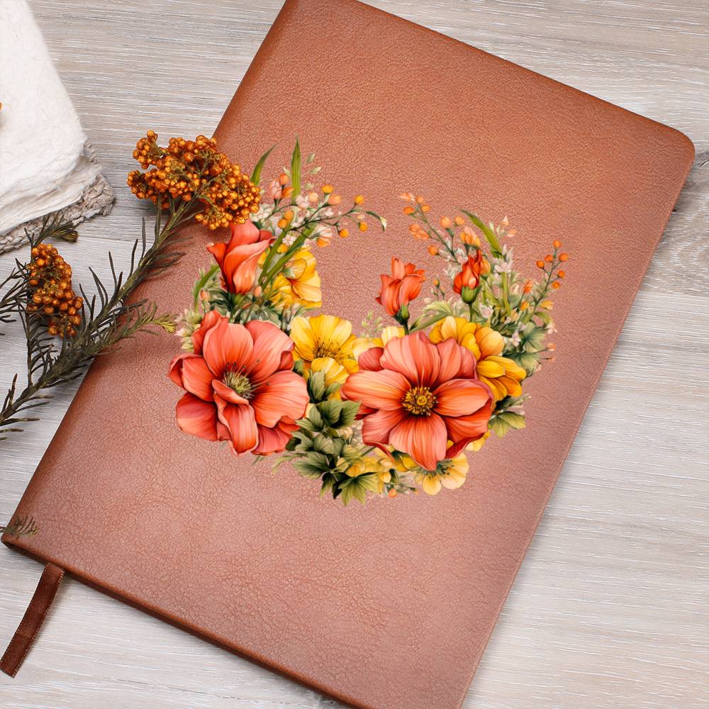 Floral Flower Wreath 006 - Vegan Leather Journal