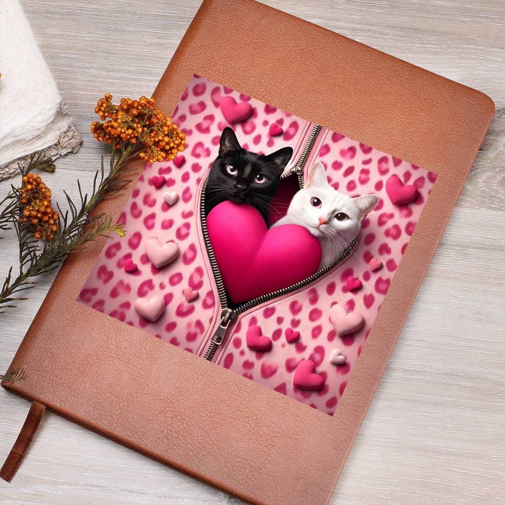 Valentine's Day Cat And Zipper 015 - Vegan Leather Journal