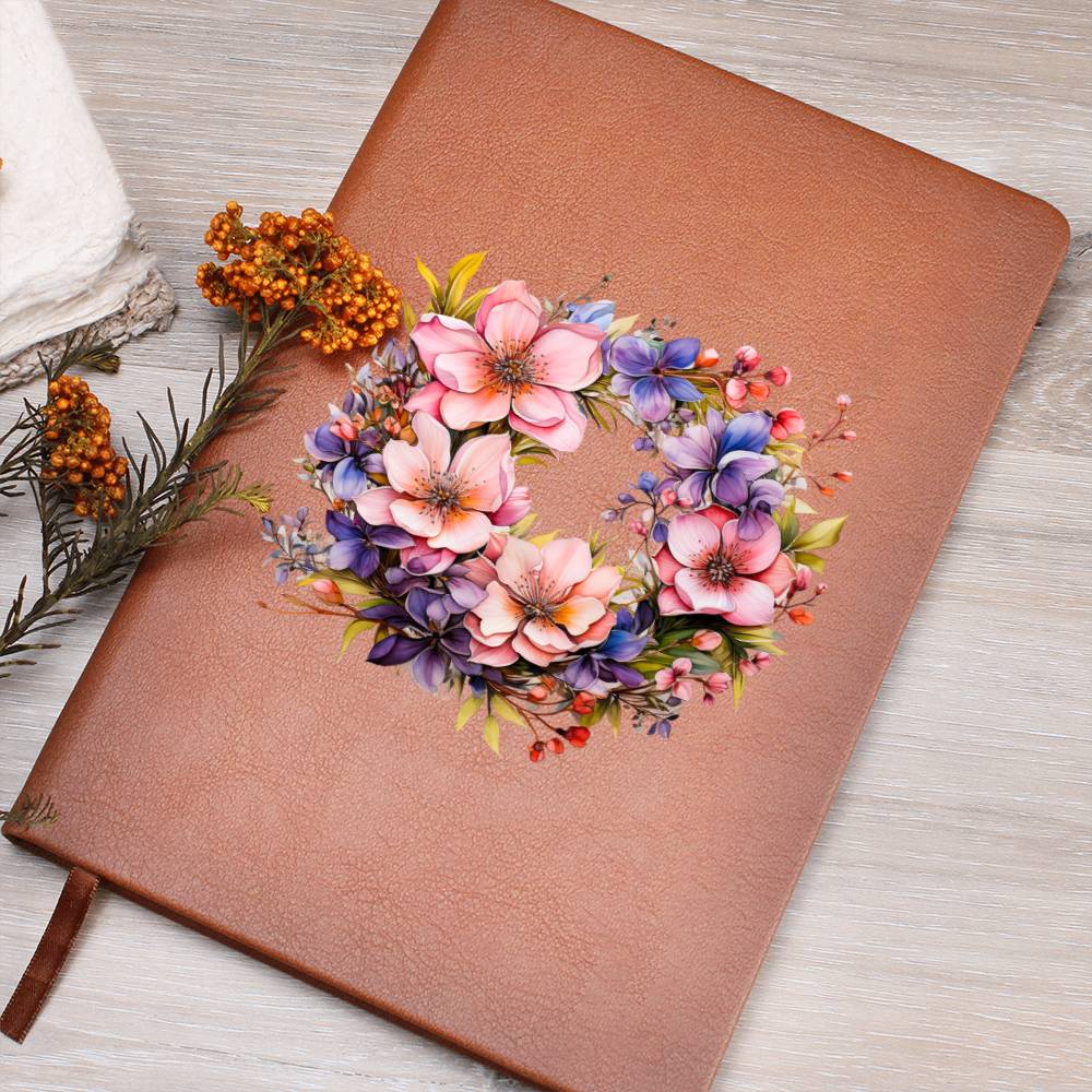 Floral Flower Wreath 047 - Vegan Leather Journal