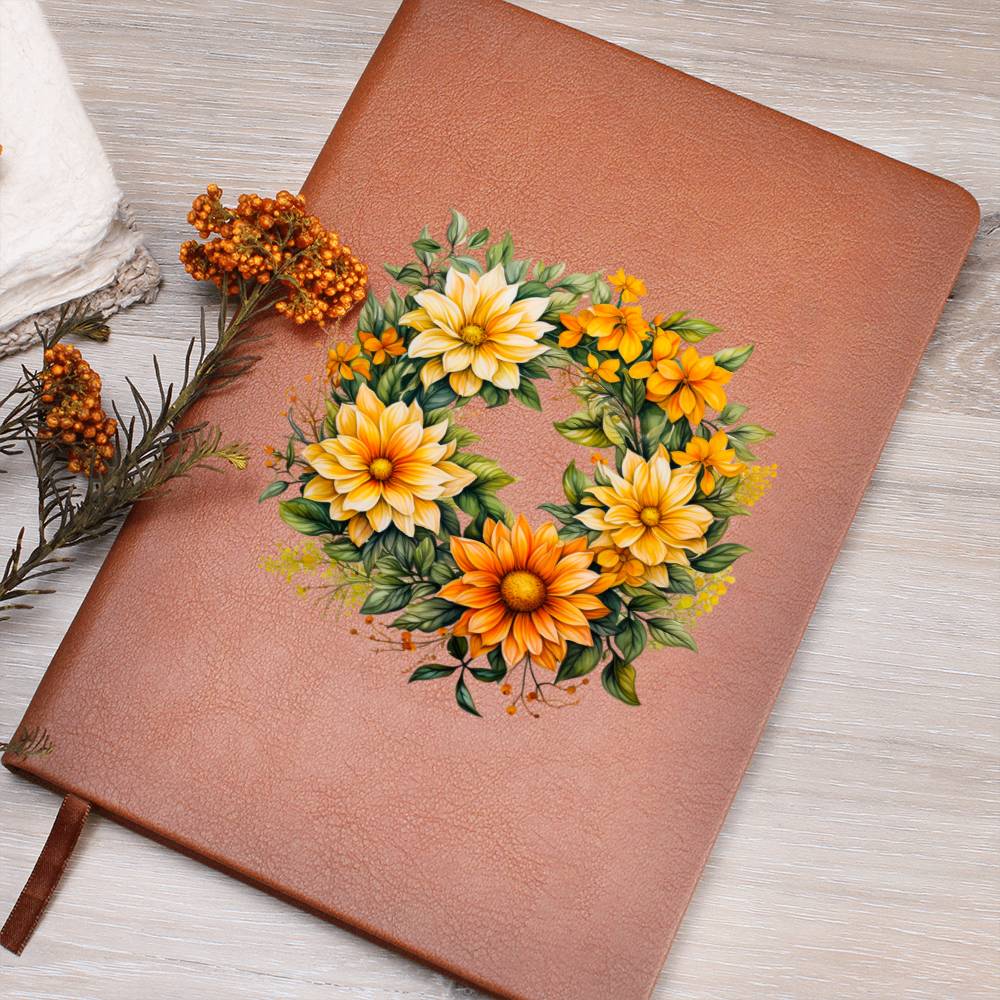 Floral Flower Wreath 144 - Vegan Leather Journal