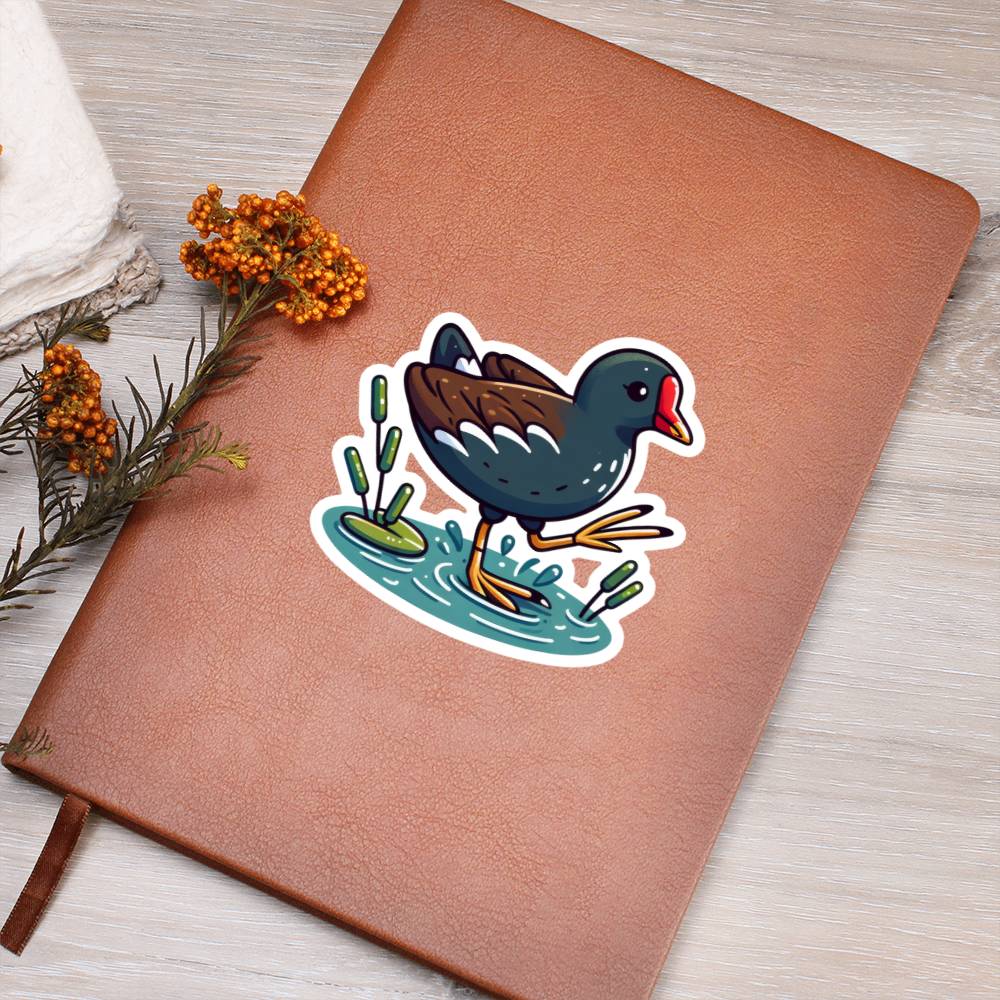 Cute Moorhen sticker 96 - Vegan Leather Journal