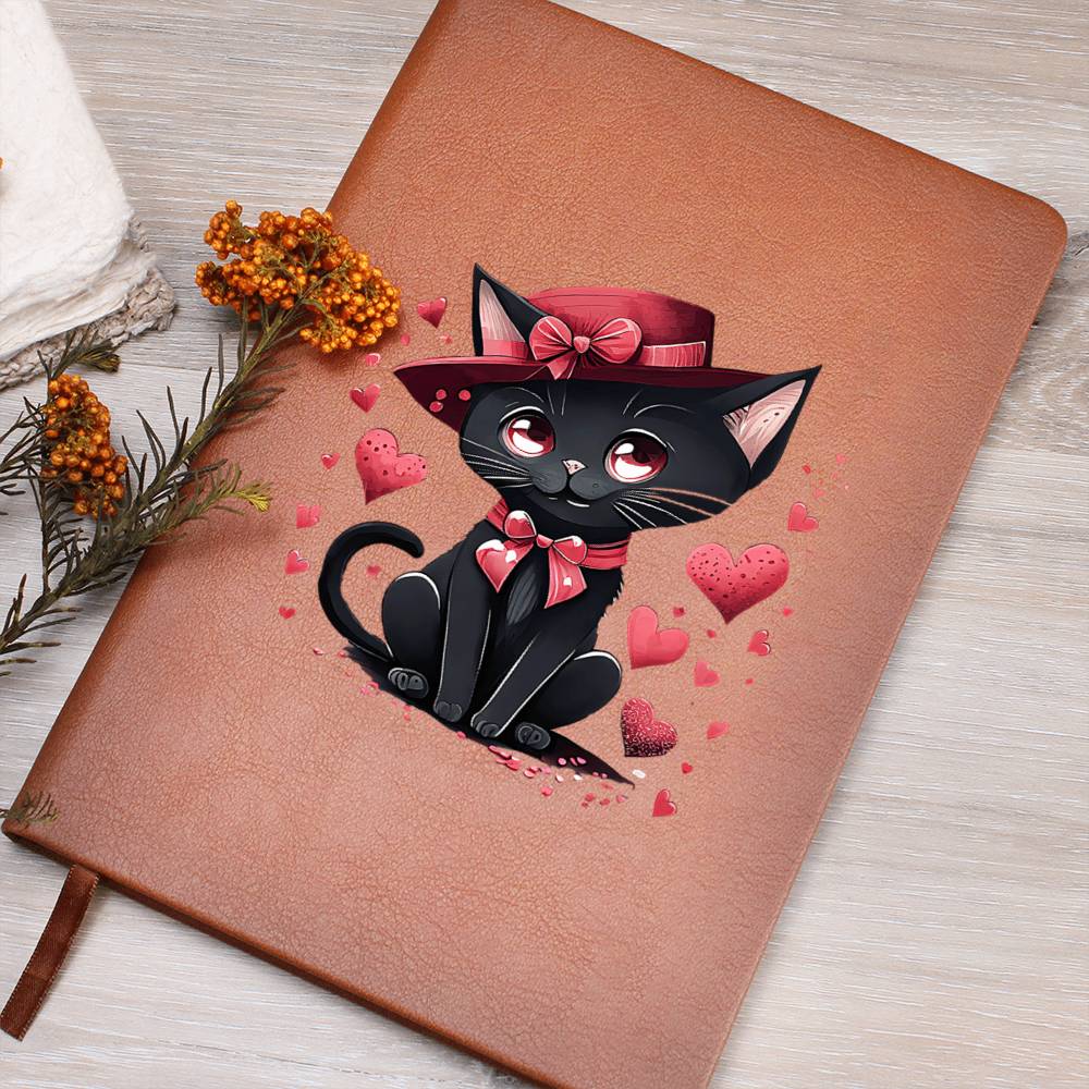 Valentine's Day Black Cat 067 - Vegan Leather Journal