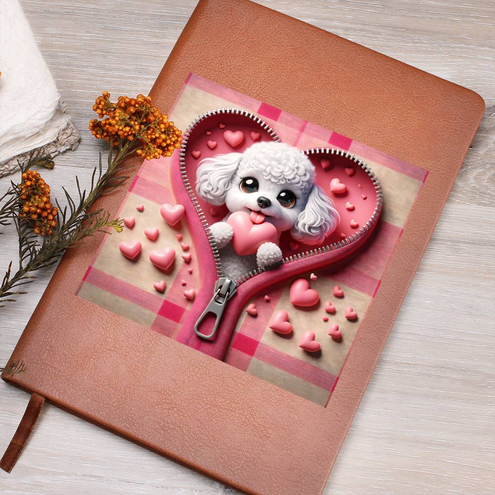Valentine's Day Dog And Zipper 002 - Vegan Leather Journal