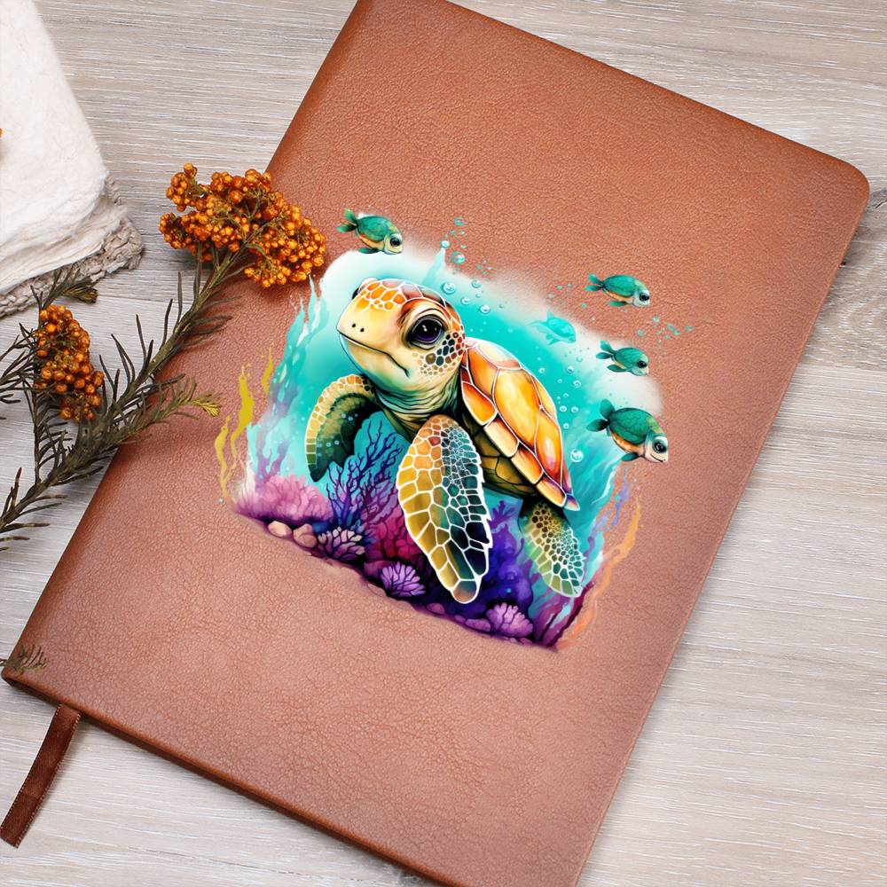 Cute Sea Turtle 002 - Vegan Leather Journal