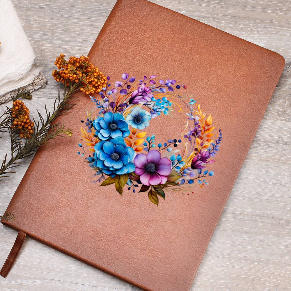 Floral Flower Wreath 026 - Vegan Leather Journal