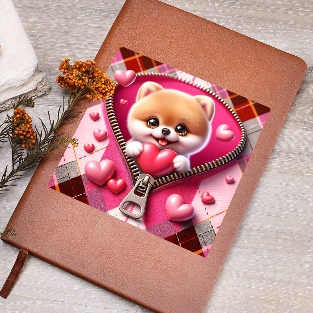 Valentine's Day Dog And Zipper 014 - Vegan Leather Journal