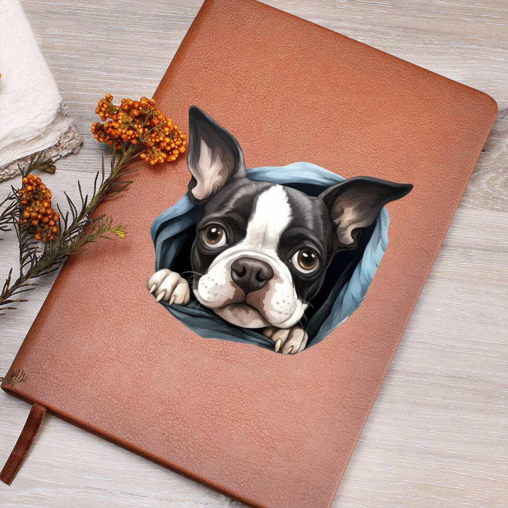 Boston Terrier Peeking - Vegan Leather Journal