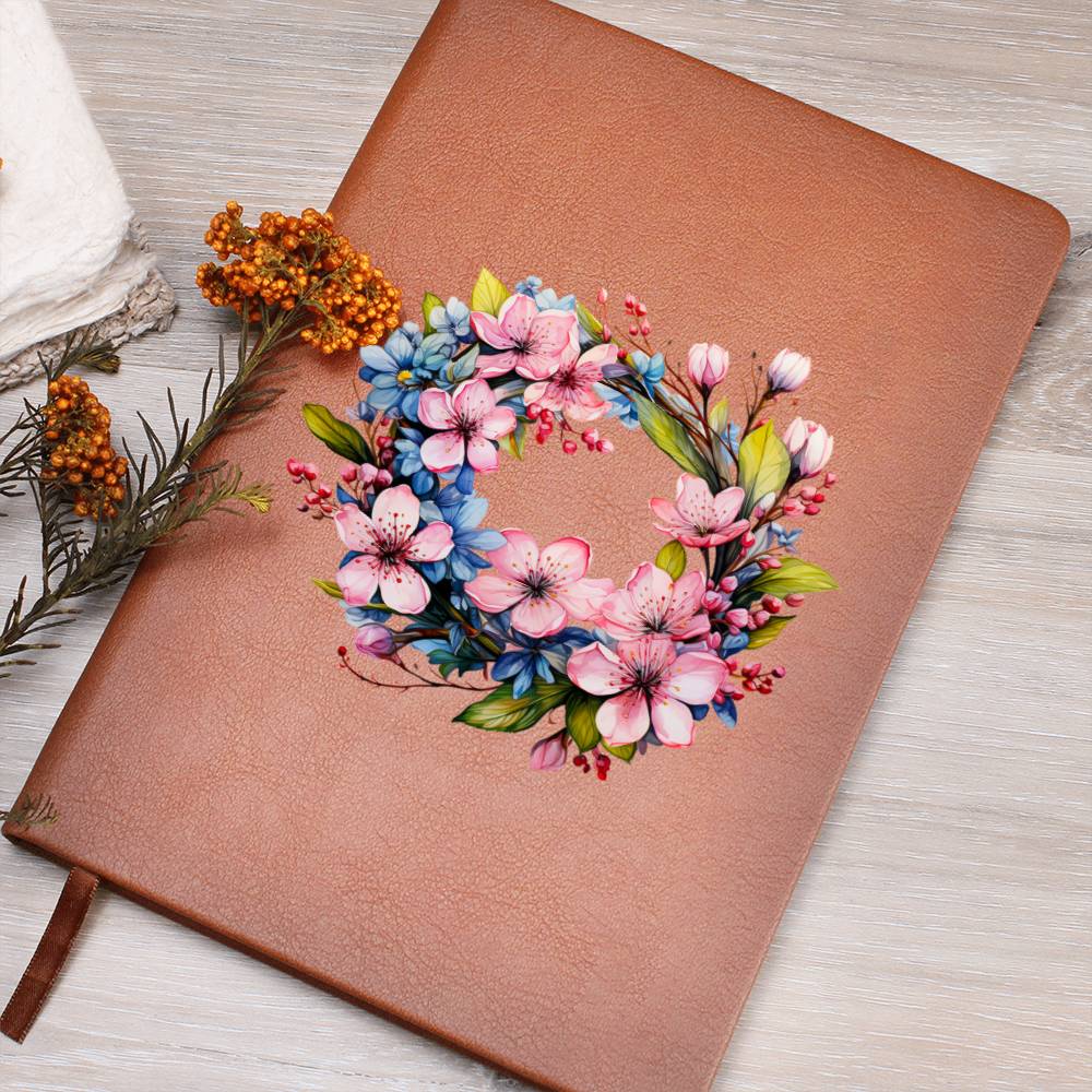 Floral Flower Wreath 152 - Vegan Leather Journal