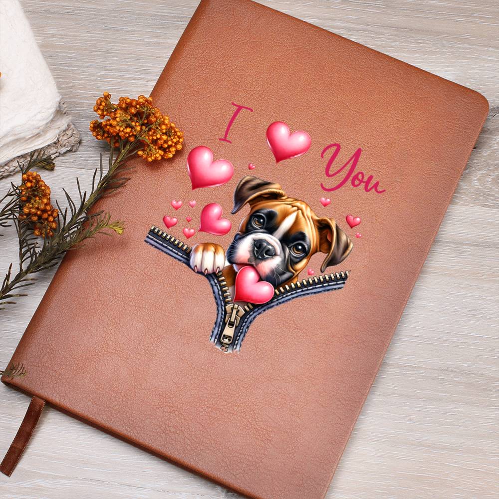 Valentine's Day Dog And Zipper 037 I Love You - Vegan Leather Journal
