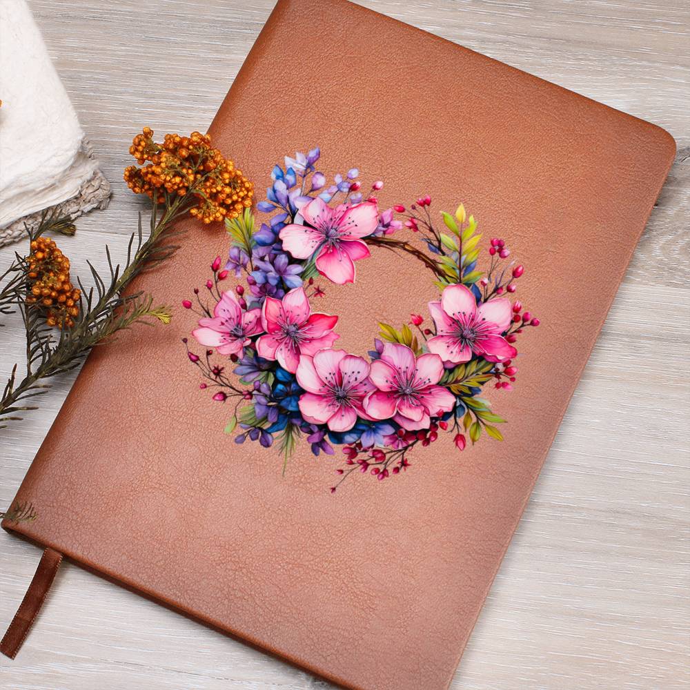 Floral Flower Wreath 151 - Vegan Leather Journal