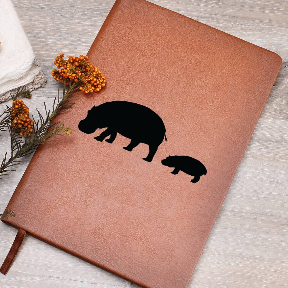 Mama Hippo With 1 Calf - Vegan Leather Journal