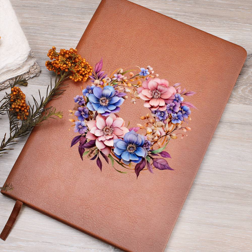 Floral Flower Wreath 121 - Vegan Leather Journal