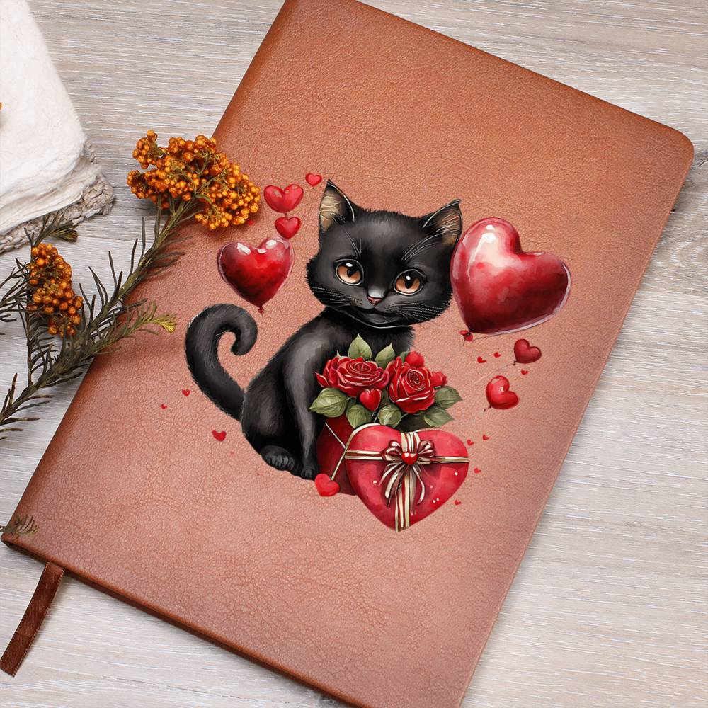 Valentine's Day Black Cat 060 - Vegan Leather Journal