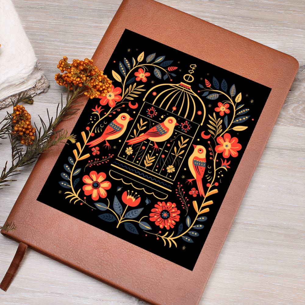 Birds And Floral Design 158 - Vegan Leather Journal