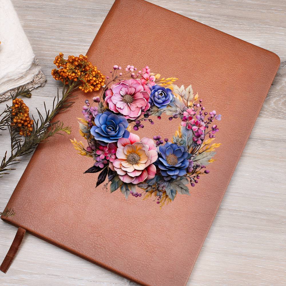 Floral Flower Wreath 029 - Vegan Leather Journal
