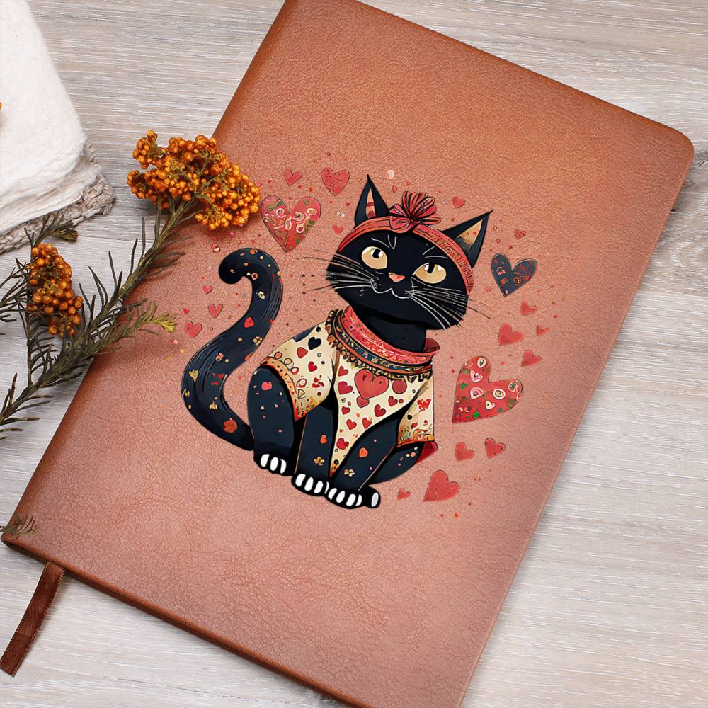 Valentine's Day Black Cat 011 - Vegan Leather Journal