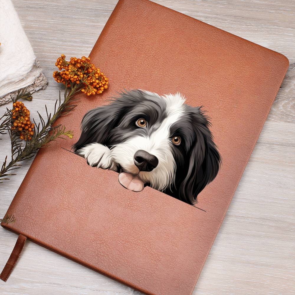 Bearded Collie Peeking - Vegan Leather Journal