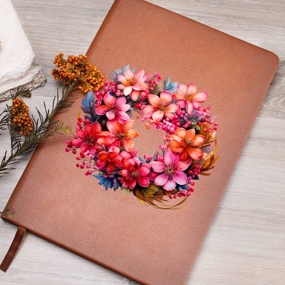 Floral Flower Wreath 030 - Vegan Leather Journal
