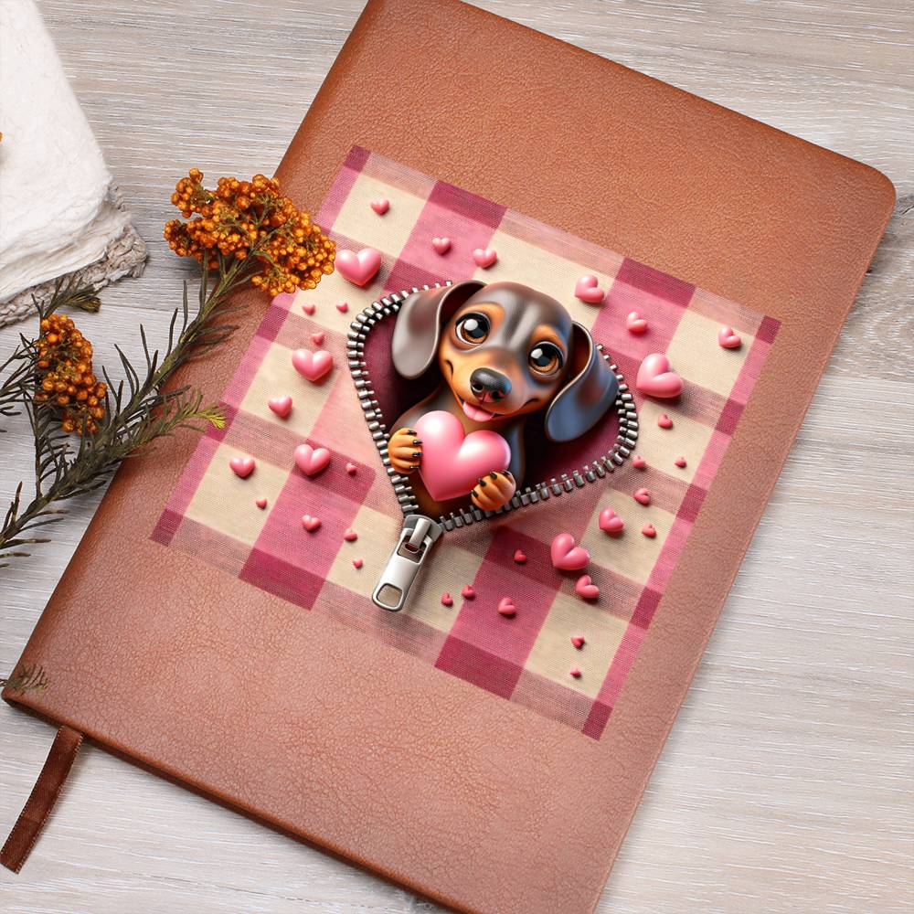 Valentine's Day Dog And Zipper 009 - Vegan Leather Journal