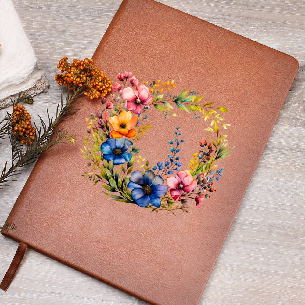 Floral Flower Wreath 012 - Vegan Leather Journal