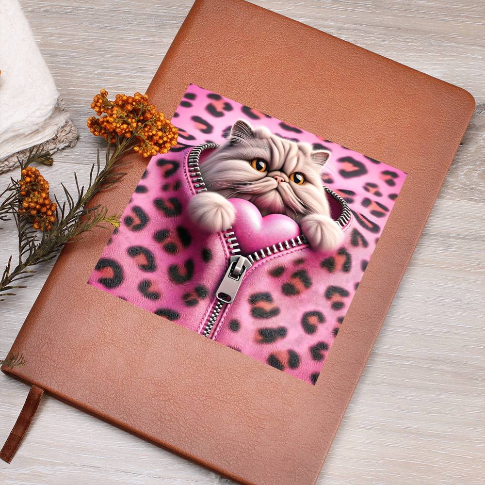 Valentine's Day Cat And Zipper 010 - Vegan Leather Journal
